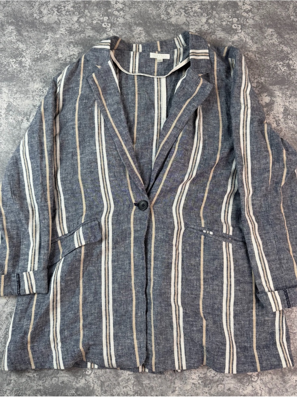 Abound Navy, White & Tan Striped Single-Button Blazer